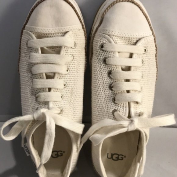 UGG LAUDI 1020094 SZ 7 Lace up Cream Beige Tan Fabric Sneakers Shoes VGC - Picture 6 of 11